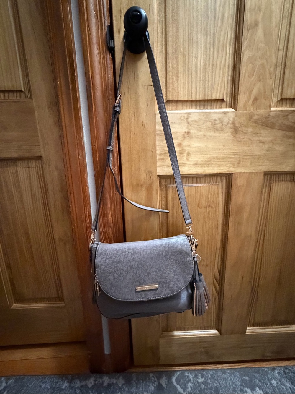 Poppies and Peonies Downtown Crossbody bag. Pebbled gray